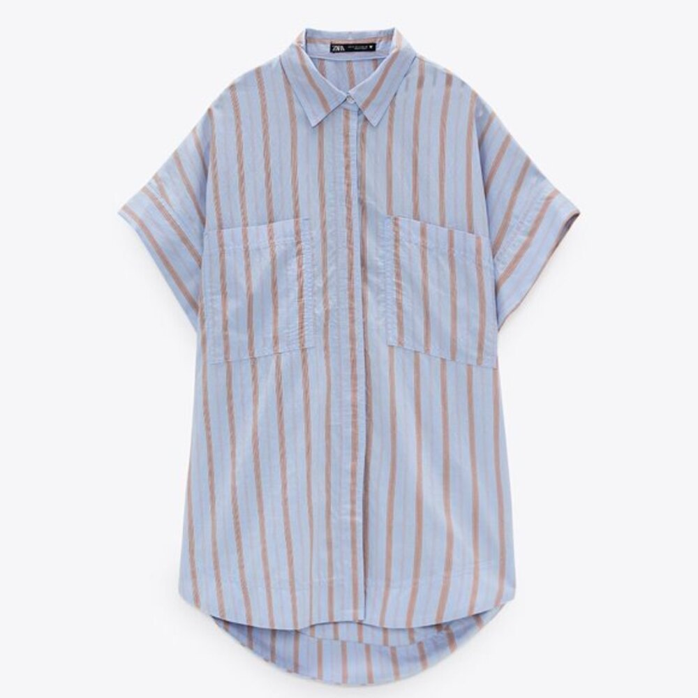 Striped Zara Button Front High Low Short Sleeve Oversized Shirtdress (NWT)